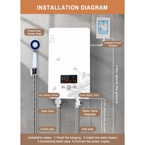 TOLO 6000W Shower Water Heater Small Quick Heating Electric LCD