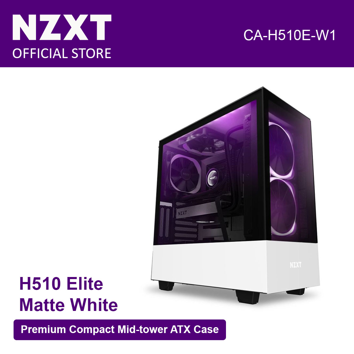 NZXT H510 Elite Tempered Glass Premium Mid-Tower Computer Case Matte White