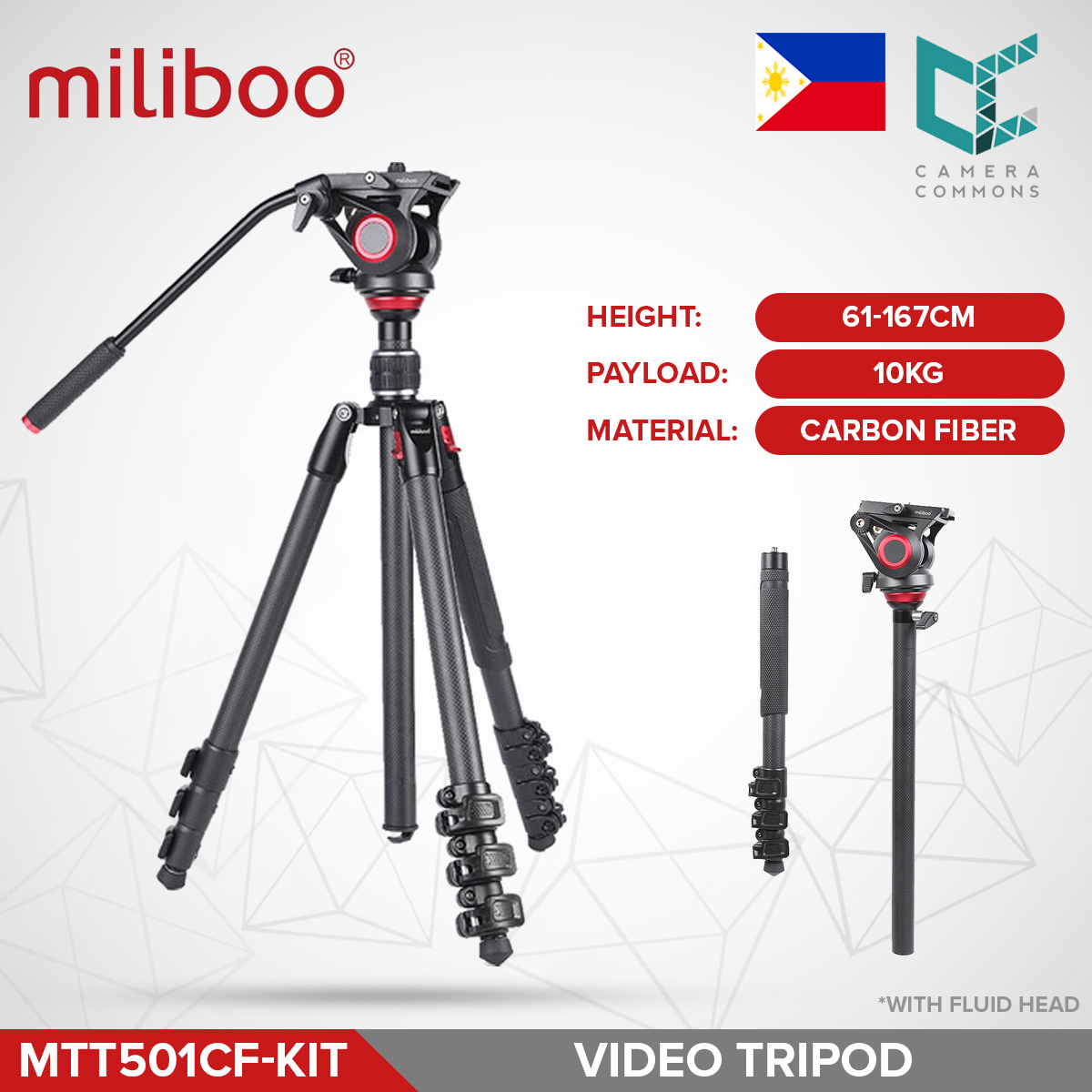 Miliboo MTT501CF KIT Professional Carbon Fiber Video Tripod Monopod