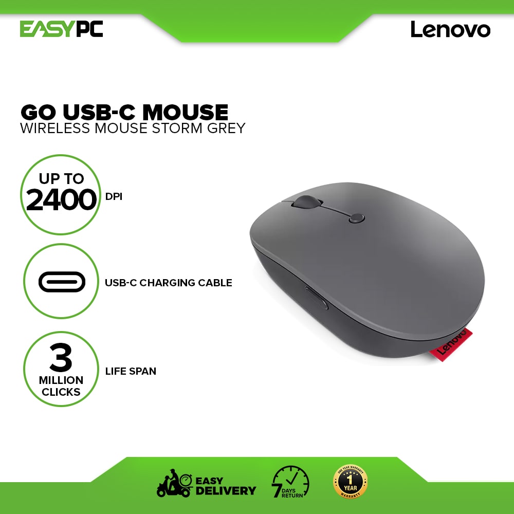 GY51C21210 - Lenovo Go USB-C Wireless Mouse (Storm Grey) 