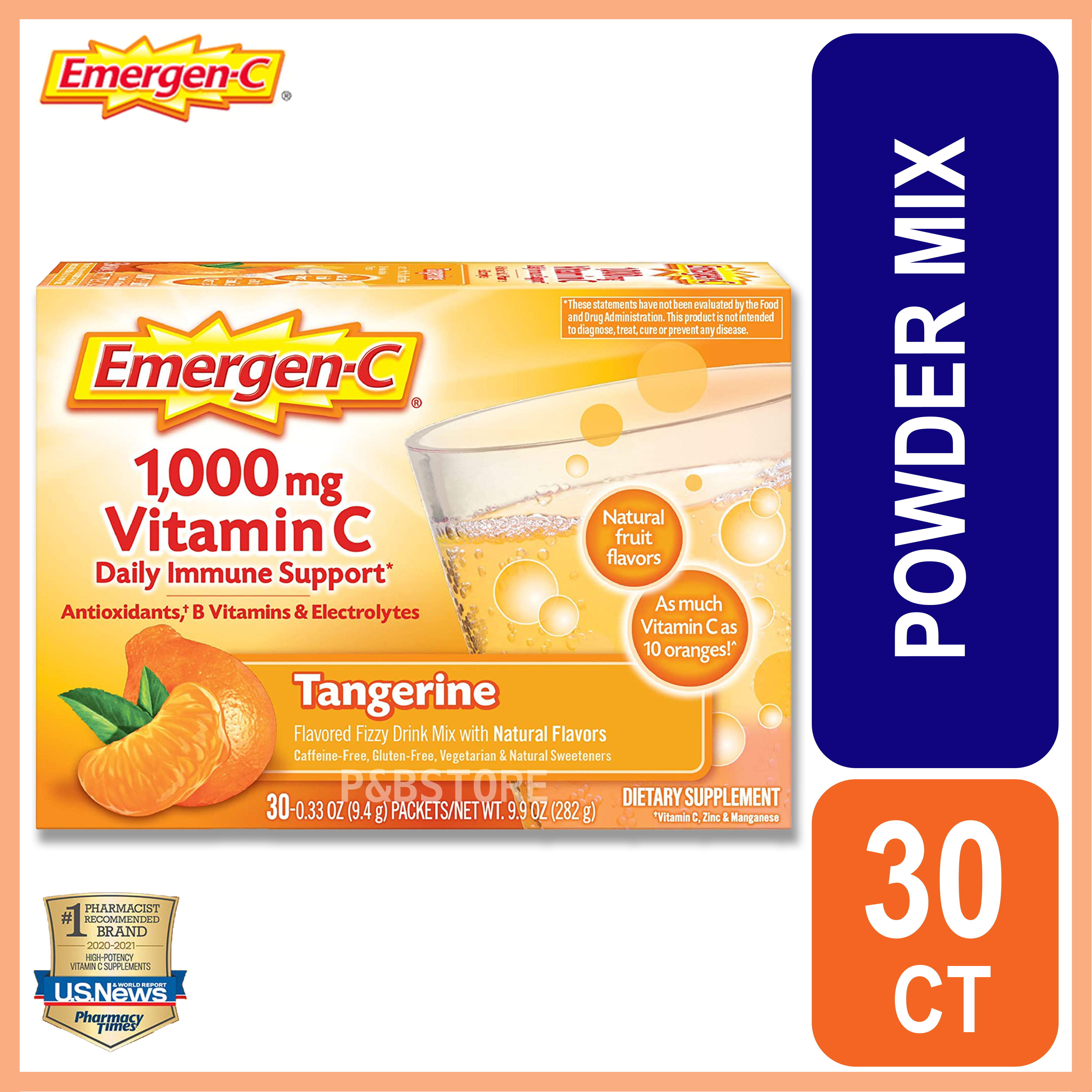 Emergen-C 1000mg Vitamin C Powder for Daily Immune Support Caffeine Free  Vitamin C Supplements with Zinc and Manganese, B Vitamins and Electrolytes
