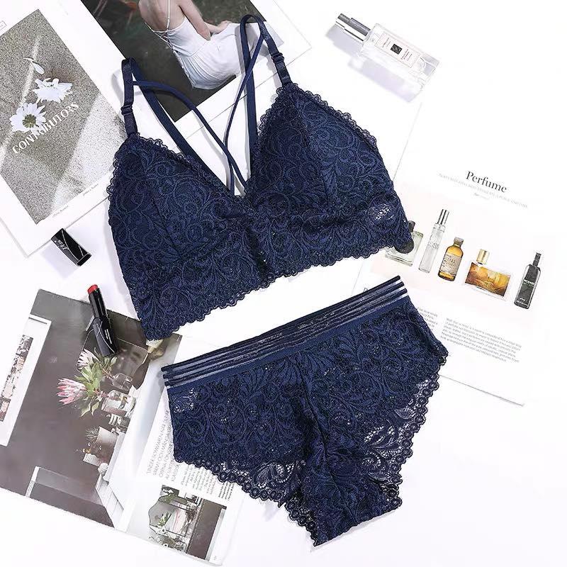 New Sexy Lace Non wired Bras Panties set wireless Bra panty Terno