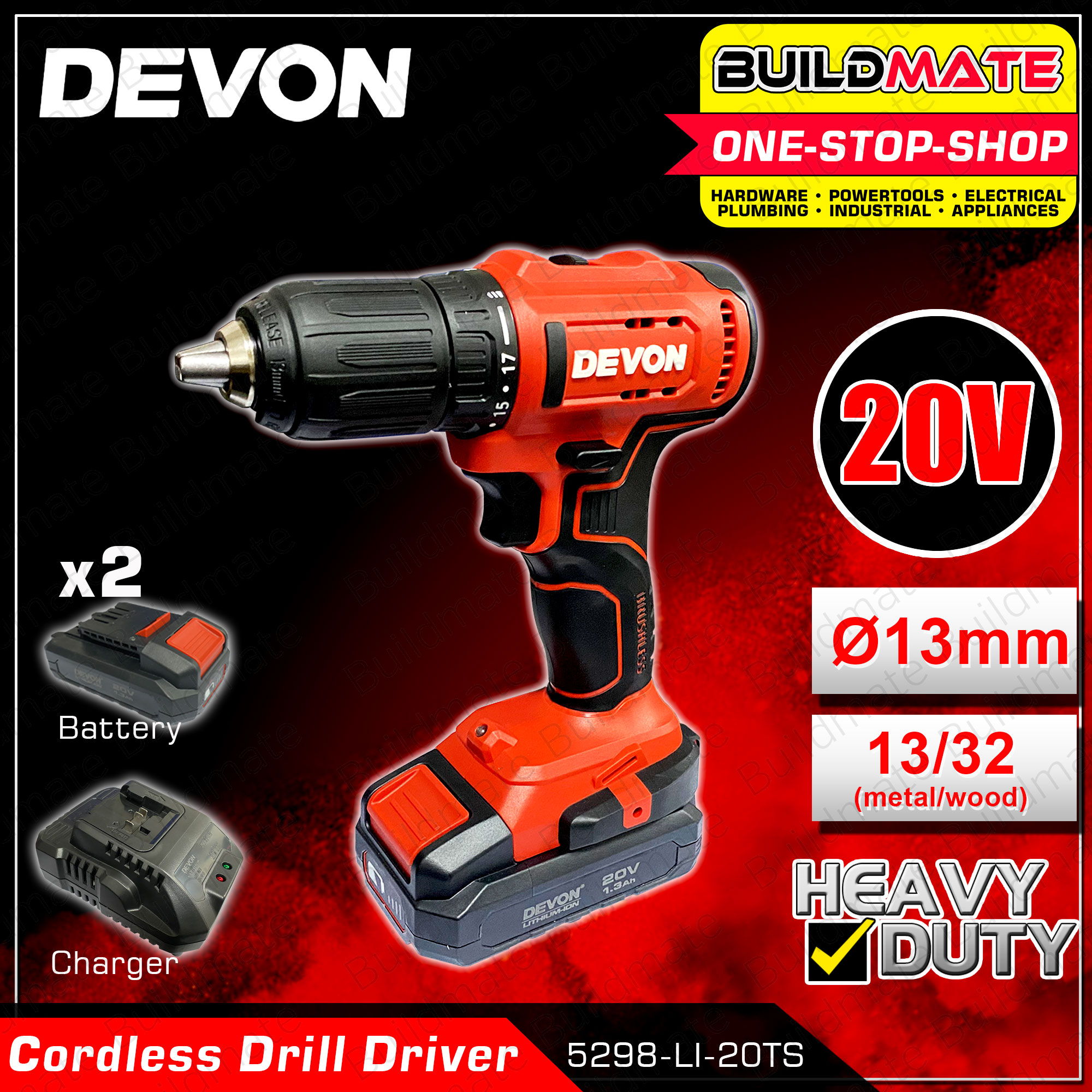 DEVON Cordless Drill 20V Brushless Motor Step-less Speed, 40% OFF