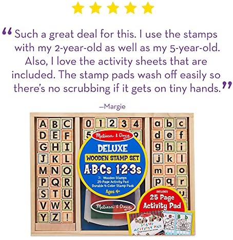 Melissa &amp; Doug Deluxe Letters and Numbers Wooden Stamp Set ABCs 123s ...