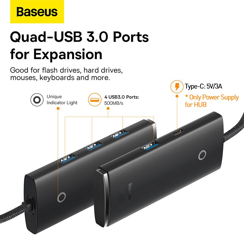 Baseus USB Type-C HUB 4 USB 3.0 Ports USB-A To Type C HUB Type C To USB Adapter For Computer Laptop Macbook Pro Air USB Splitter