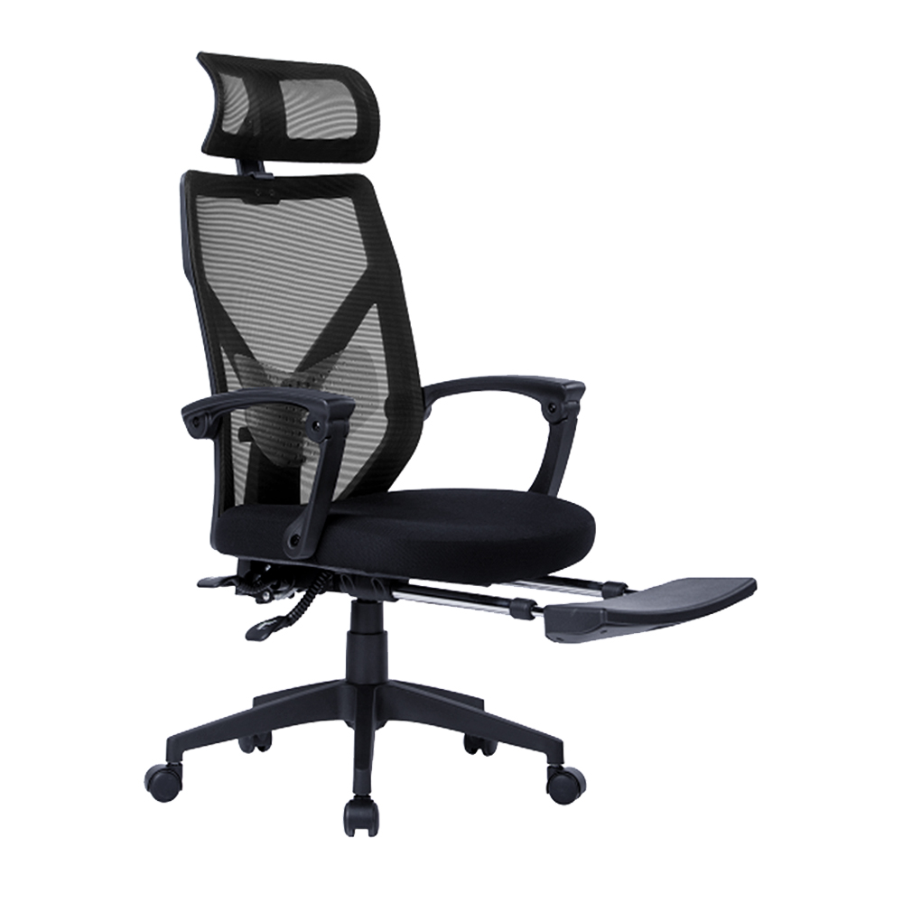 Ergodynamic FLEX BLK High-back Office Chair, 320mm Nylon Star base with  nylon casters, Foot stool shelf support included, Backrest Foldable to Seat 