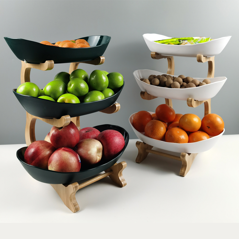 1/3 Tiers Plastic Fruit Plates With Wood Holder — wowporium