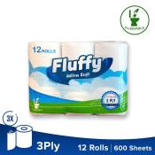 Fluffy 12 Tissue Rolls 3Ply 600 Sheets