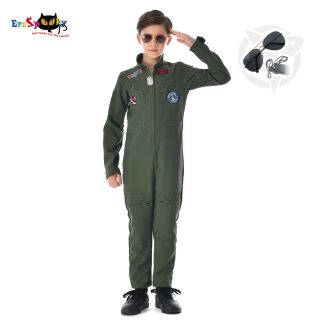 Bé trai Bộ đồ bay Phi công Hàng đầu thập niên 80 Áo khoác Jumpsuit Trẻ em Trang phục Halloween thumbnail