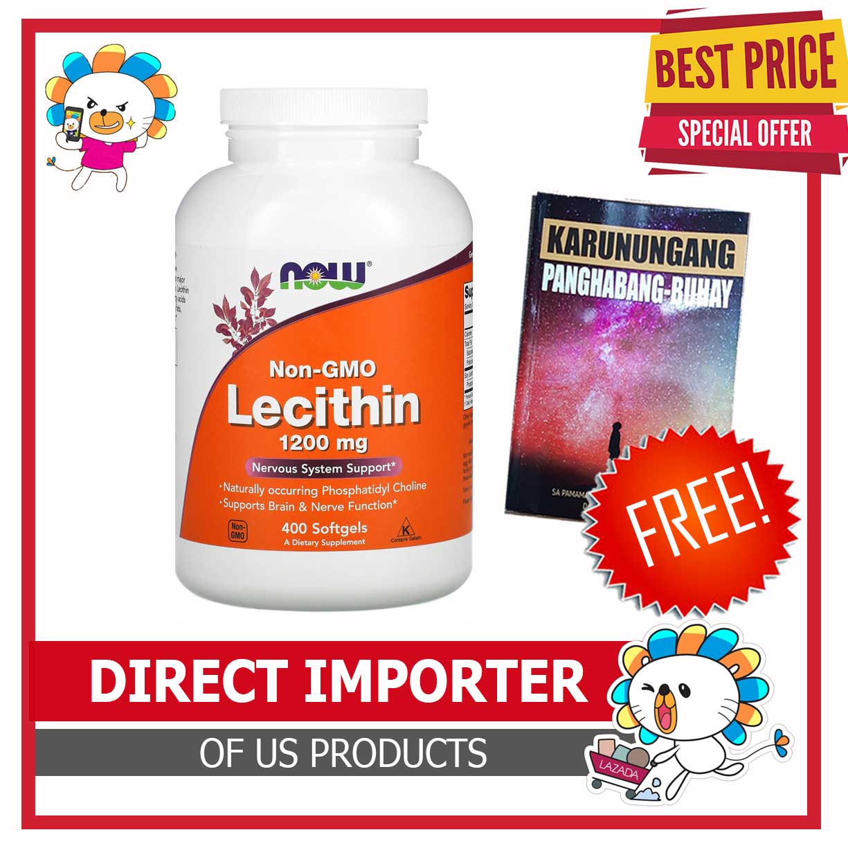 Now Lecithin NonGMO 1200mg Nervous System Support 400 Softgels