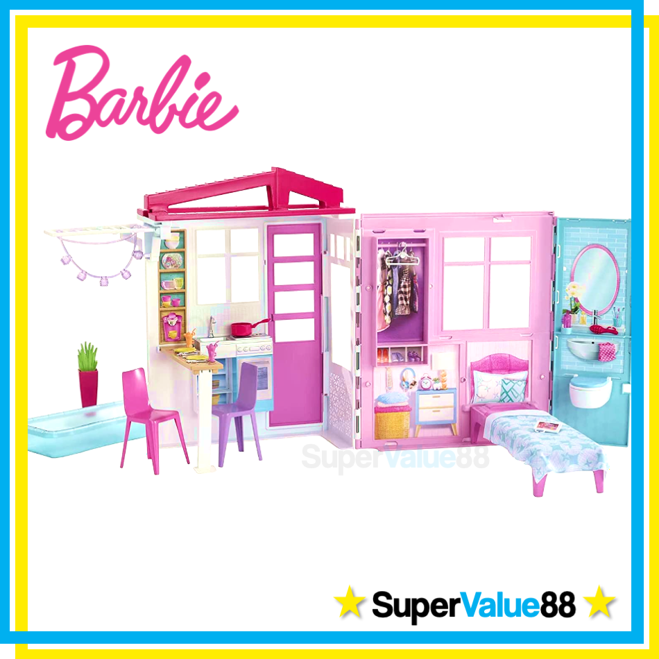 Original Barbie Fully Furnished Doll House Playset with Pool, Furniture and Accessories, Single