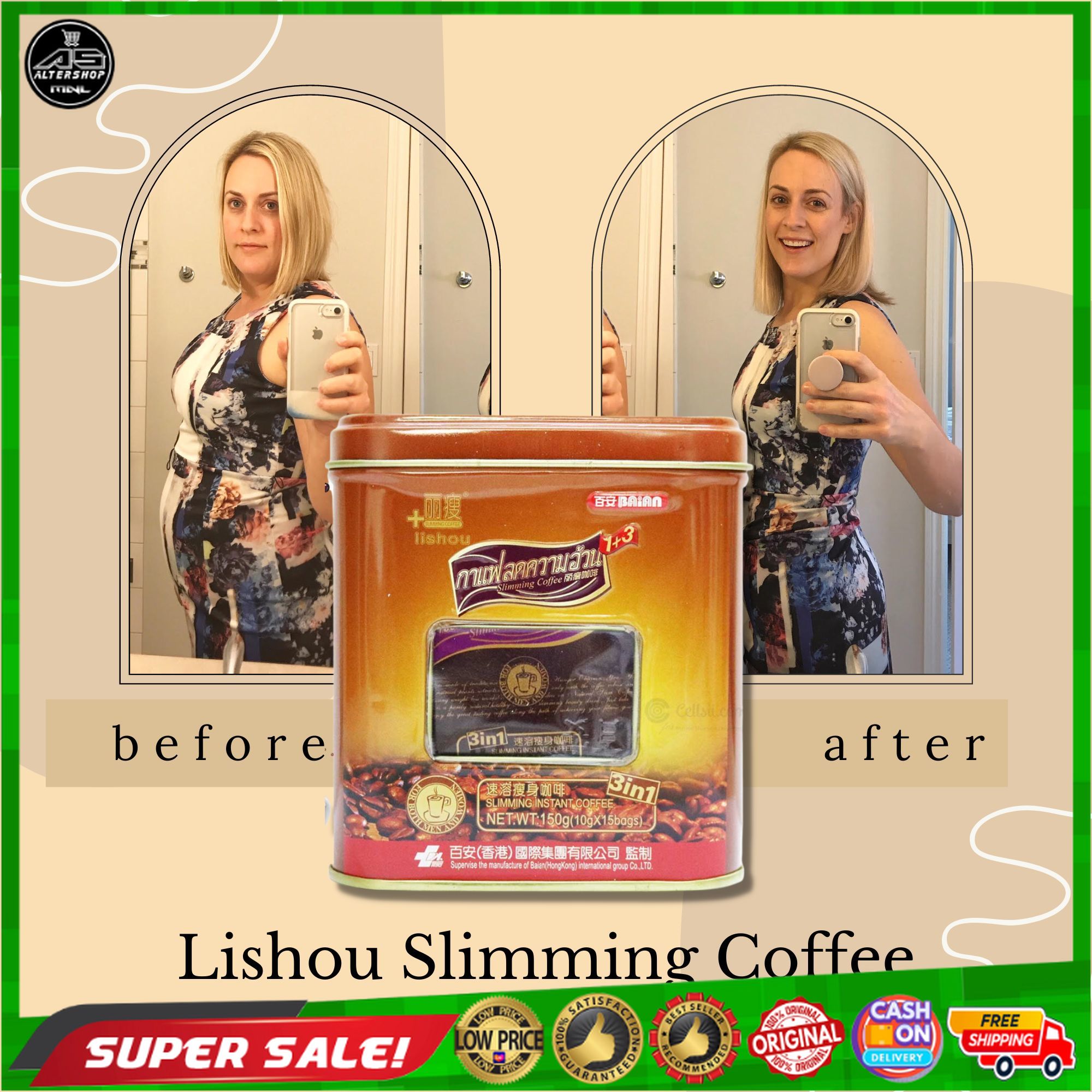 FREE SHIPPING ORIGINAL LISHOU COFFEE 3IN1 SLIMMING INSTANT COFFEE(15