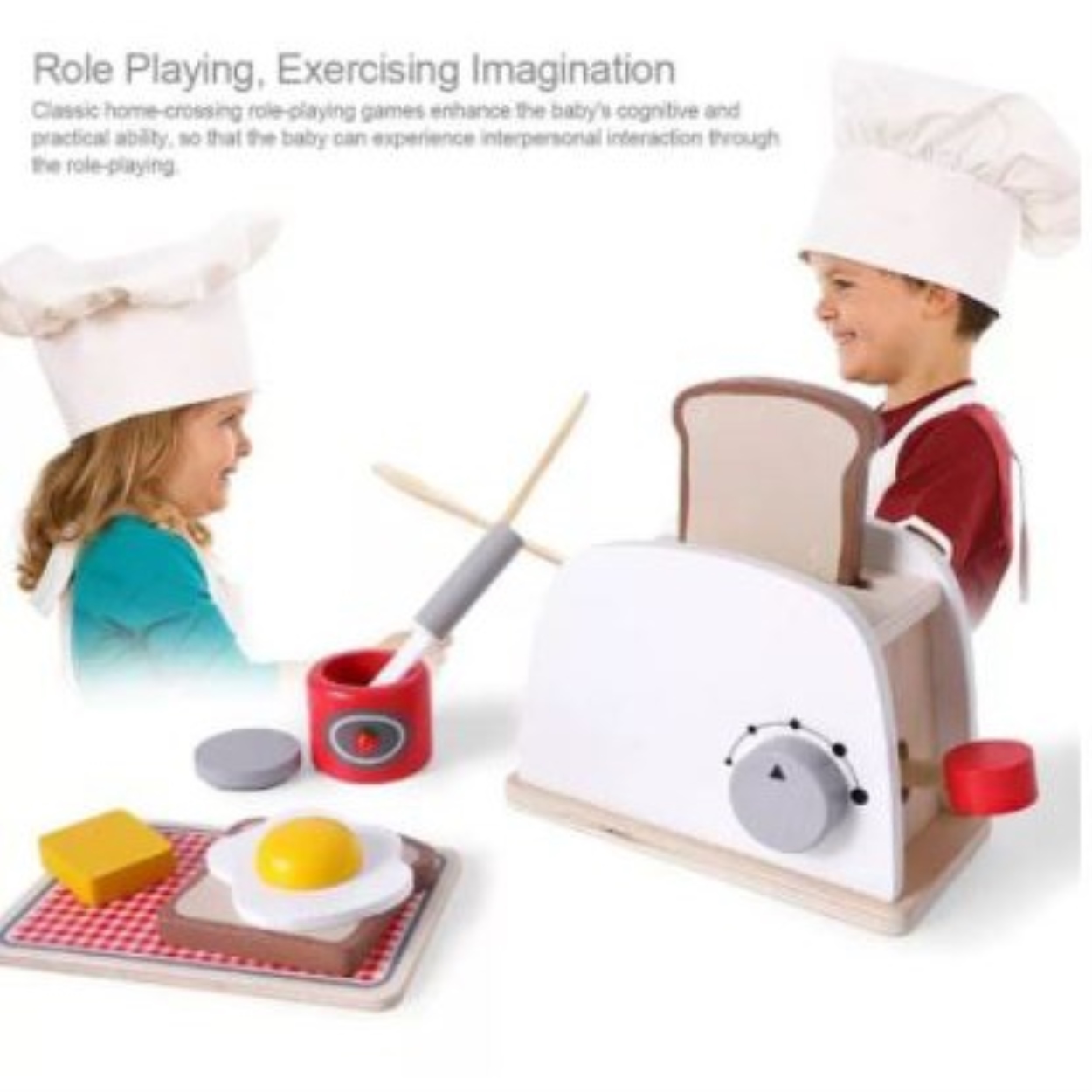 H.household MnKC Wooden Toaster Bread Maker Mixer Coffee Maker Pretend