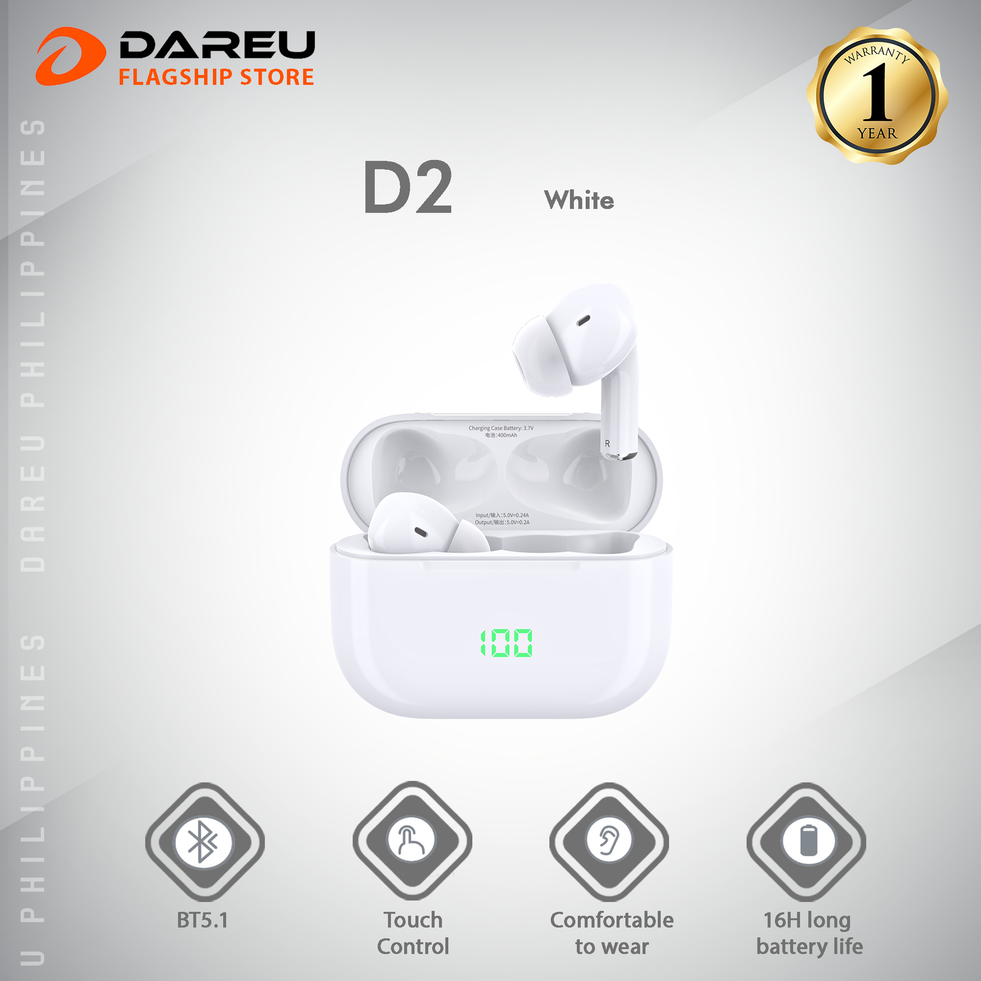 Dareu D2 TWS Bluetooth 5.1 Earphones/HD Stereo Wireless Earbuds IPX4 Waterproof | Central Juan IT Solutions