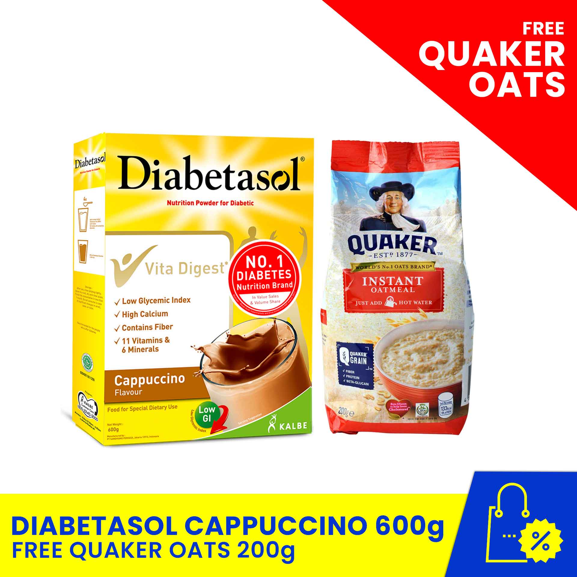 DIABETASOL Cappuccino 20g with FREE Quaker Oats 20g, diabetes ...