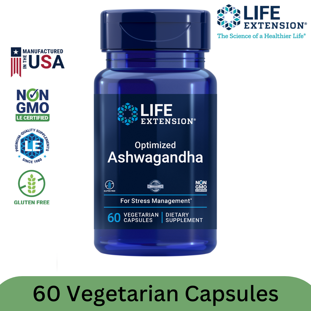 Life Extension Optimized Ashwagandha 60 Vegetarian Capsules (Expiration