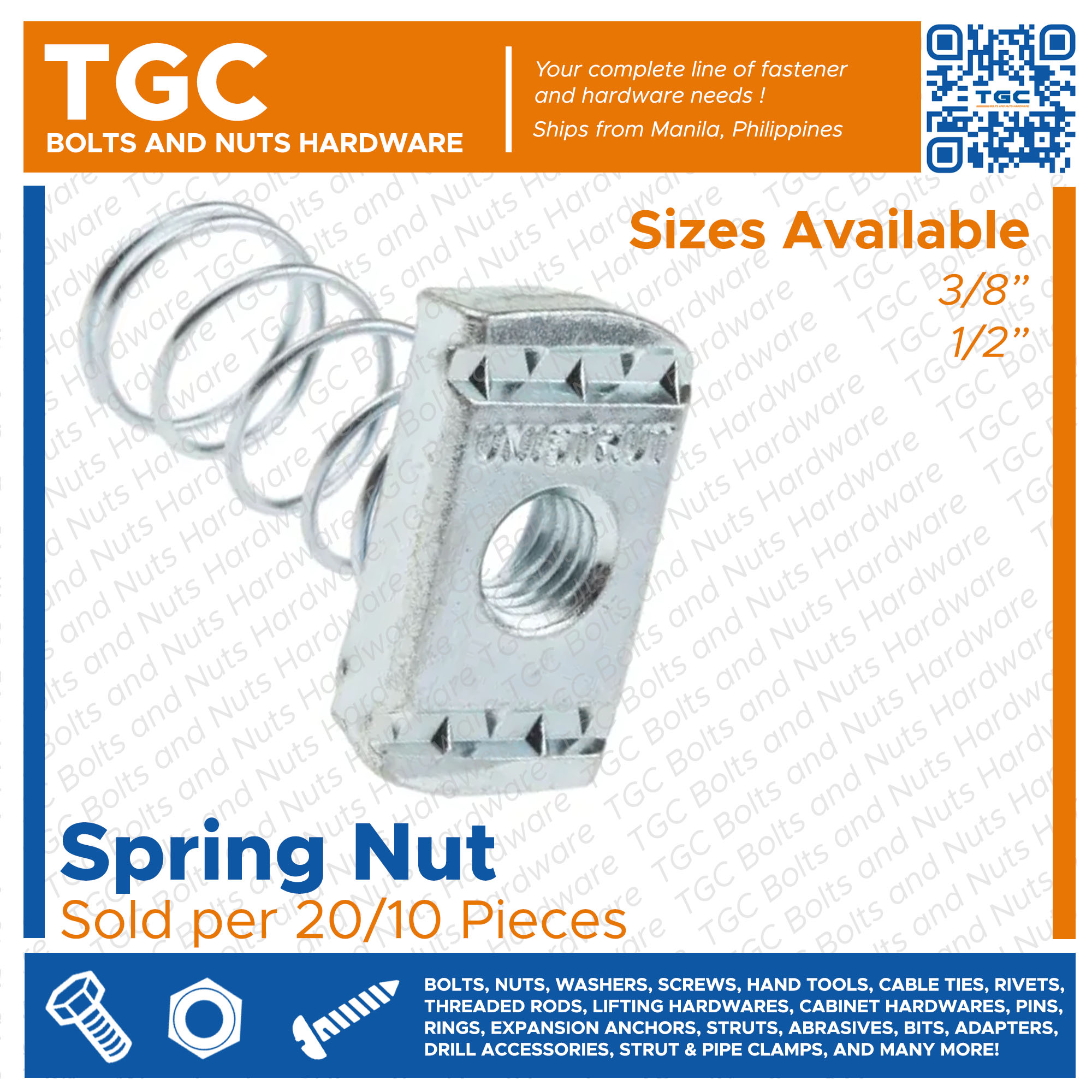 20/10PCS Spring Nut 3/8 1/2 inches Galvanized GI for Unistrut Channel