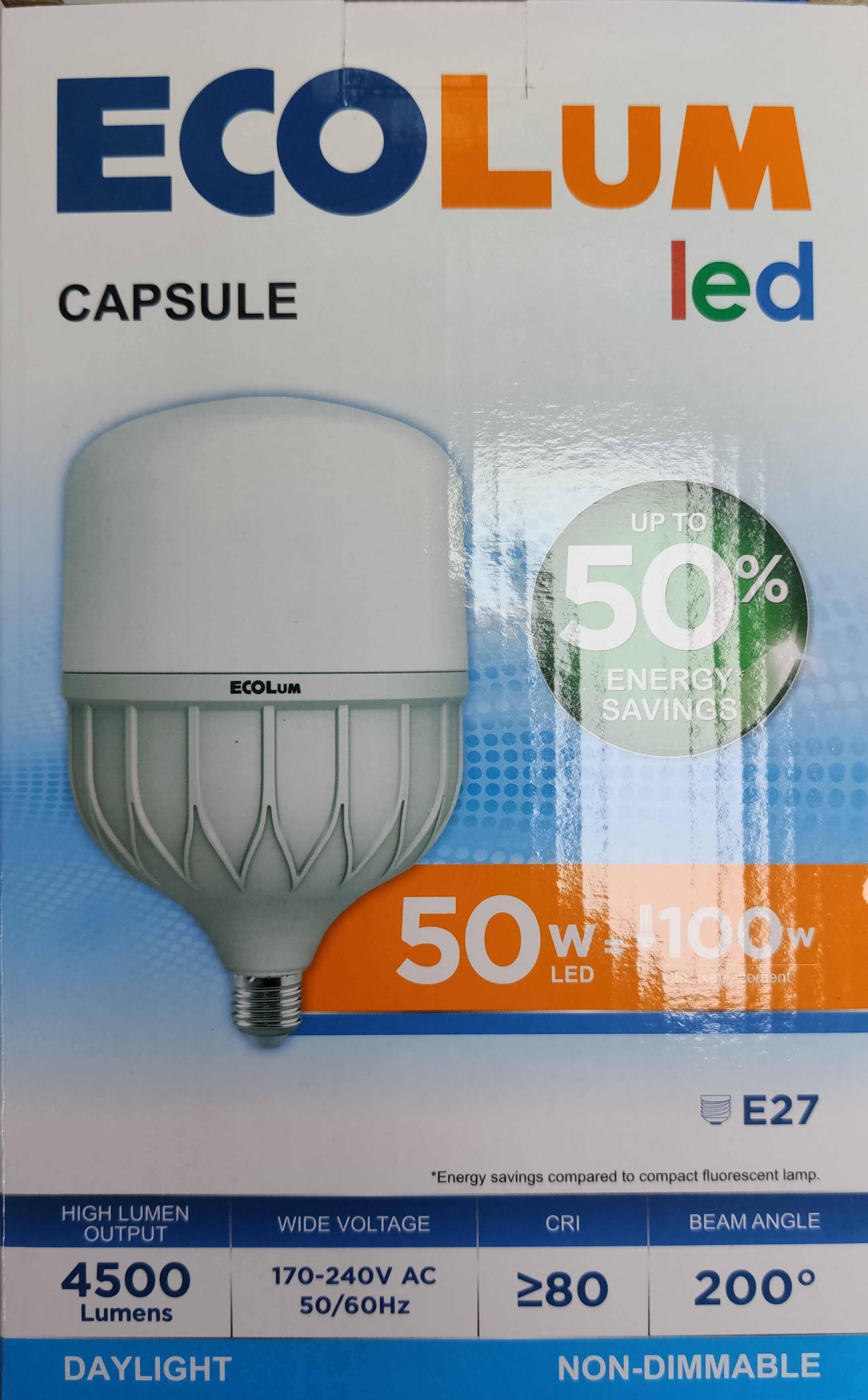 50W LED Capsule E27 220V Daylight ( Ecolum), 50W LED Bulb Lazada PH