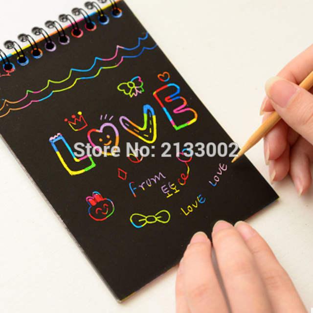 Magic Drawing Book Diy Scratch Notebook Black Cardboard As For Kids Stationery School Supplies -HE DAO