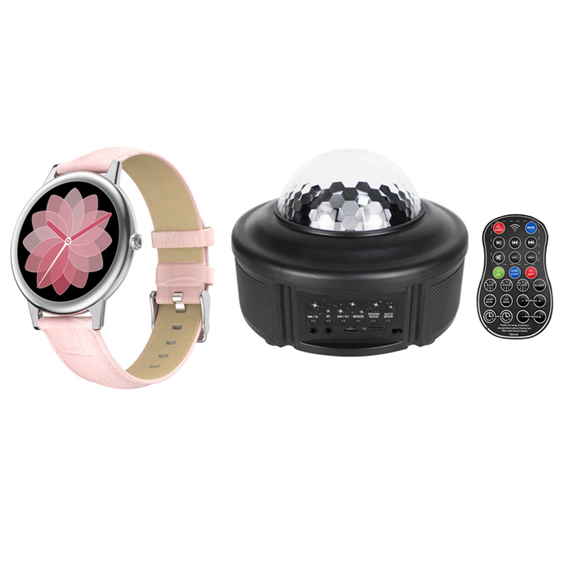 E10 Ultra Thin Smart Watch Women Pink & Star Projector Night Light with Bluetooth Speaker, Sky Galaxy Projector