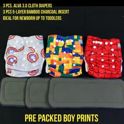 3 Sets Alva 3.0 Sale Prints Cloth Diaper With 5-LAYER Bamboo Charcoal Insert