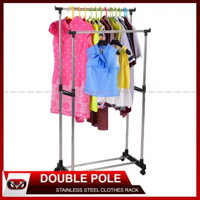 D&D Double Pole Telescopic Stainless Steel Clothes Rack High Quality