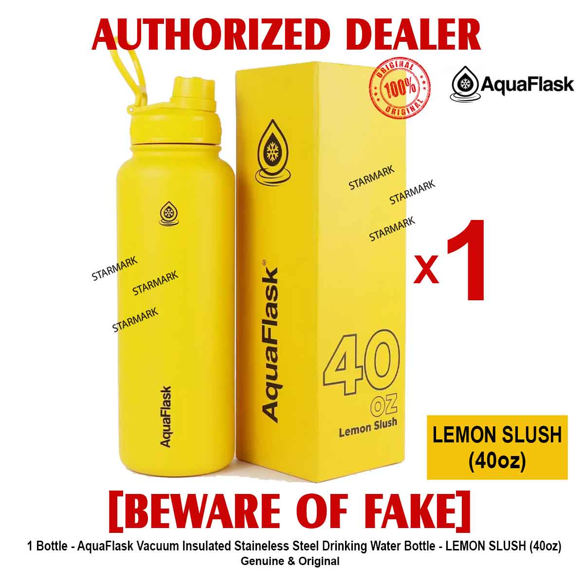 AQUAFLASK 40oz LEMON SLUSH Aqua Flask Wide Mouth with Flip Cap Spout