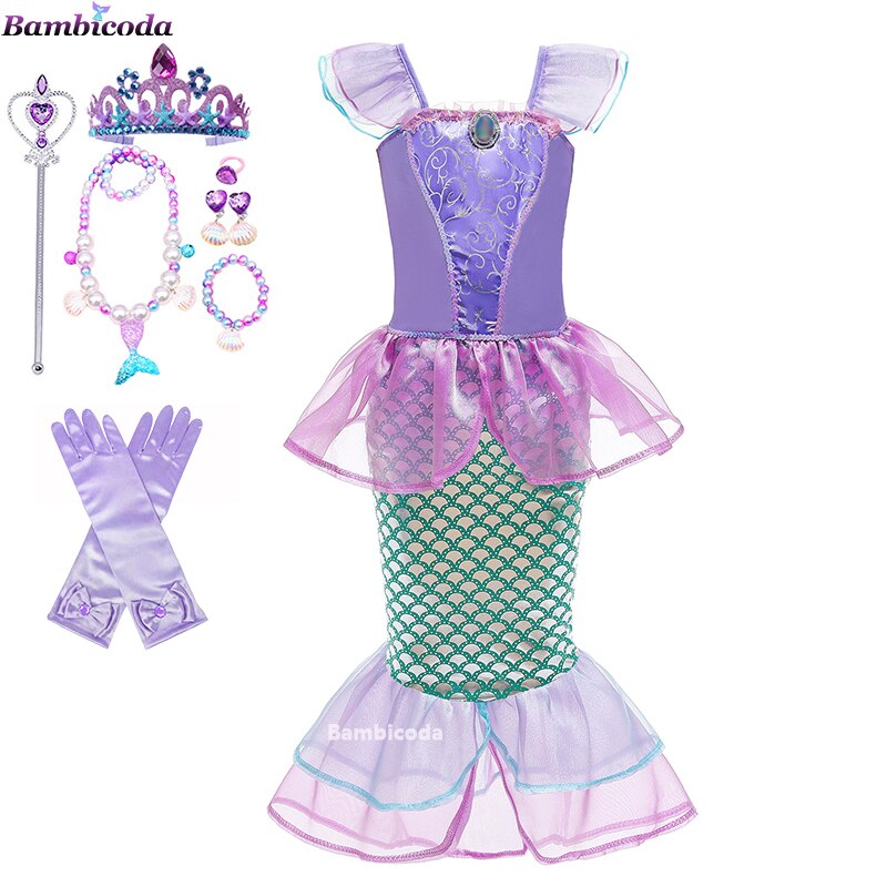 1 Little Mermaid Ariel Princess Dress Girls Cosplay Costumes For Kids Baby Girl Mermaid Dress Up Sets Children Halloween Clothing