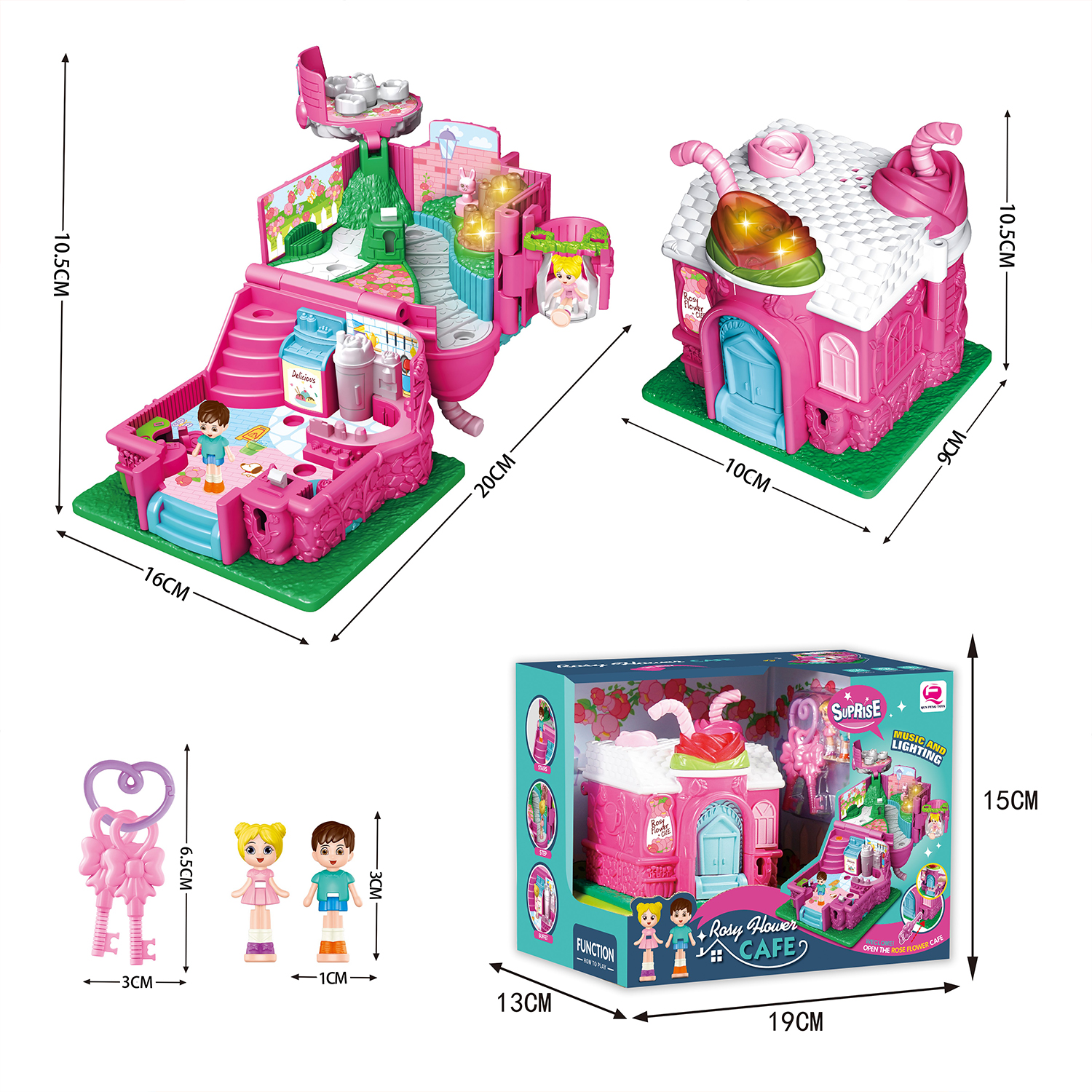 Kids MINI SURPRISE DOLLHOUSE Pretend Play Pocket Cafe Candy Room Flower