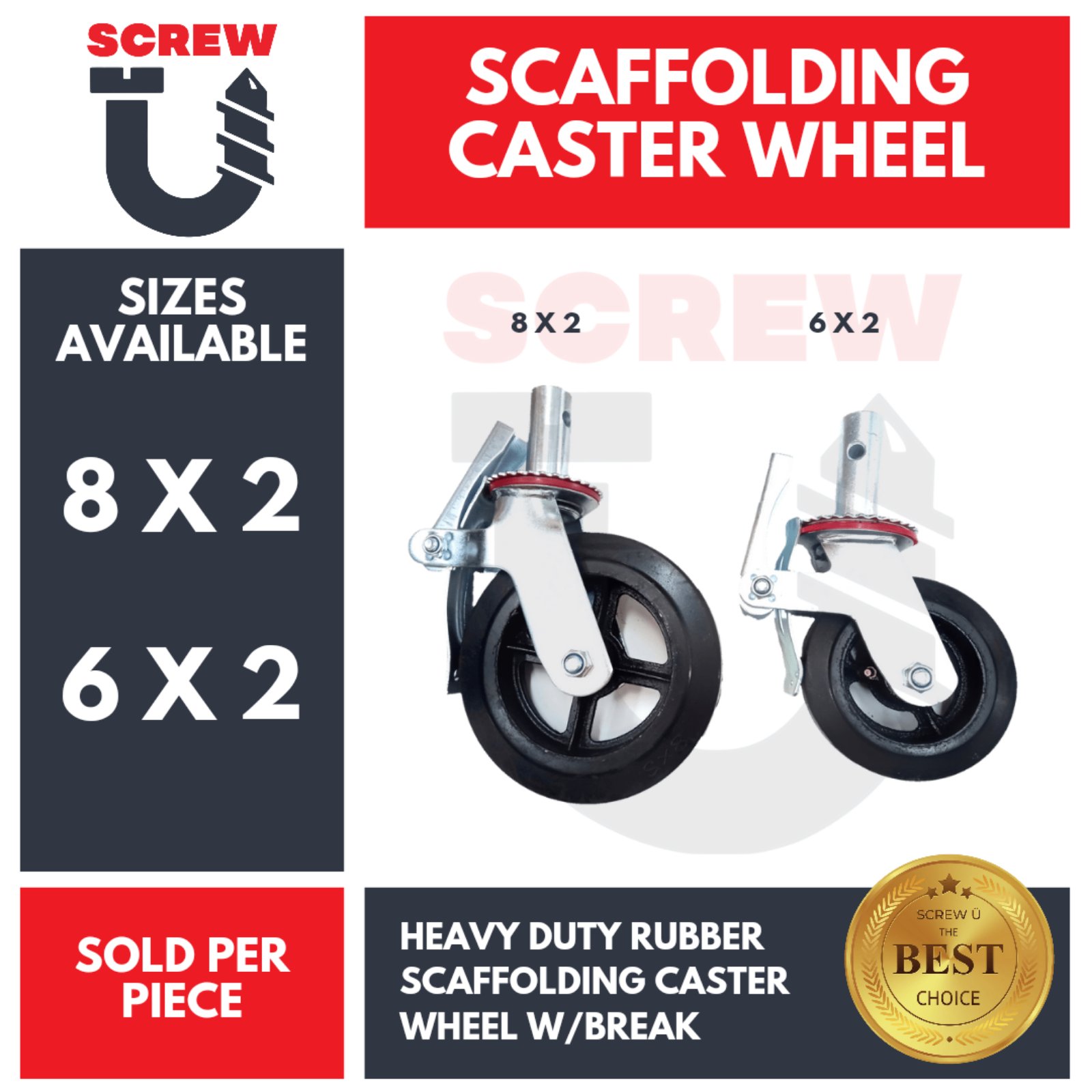 Scaffolding Caster Wheel with break 6x2 | 8x2 rubber type sold per pc ...