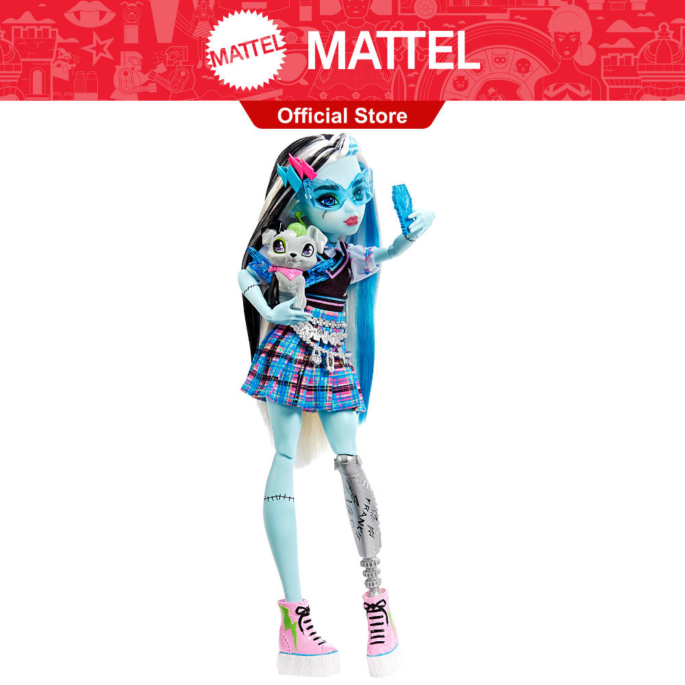 Monster High Frankie Stein Fashion Doll with Blue & Black Streaked Hair,  Signature Look, Accessories & Pet