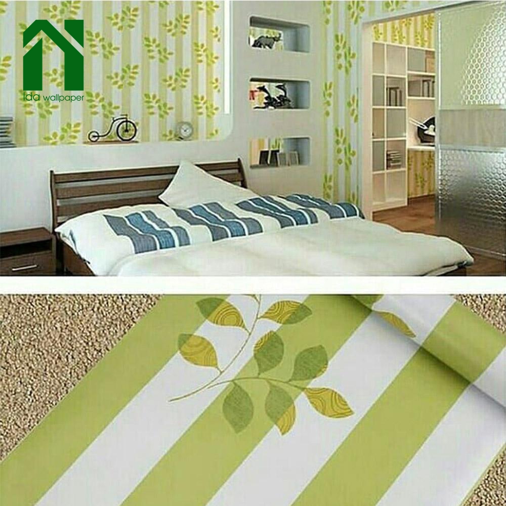 IDA Wallpaper 10Mx45CM PVC Self adhesive Waterproof Stripes with Leaves