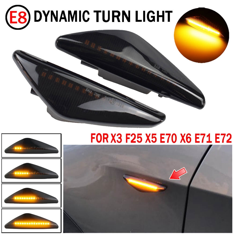 2Pcs Smoked Car Dynamic LED Side Marker Light Turn Signal Light ForBMW