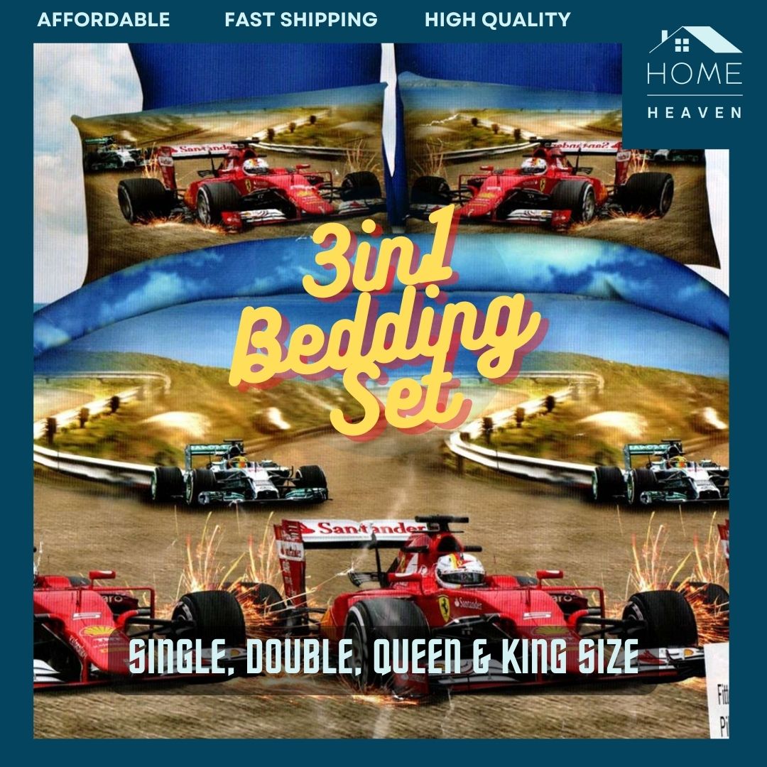 Home Heaven bedsheet 3 in 1 set on sale Car Race Theme (1pc Bedsheet