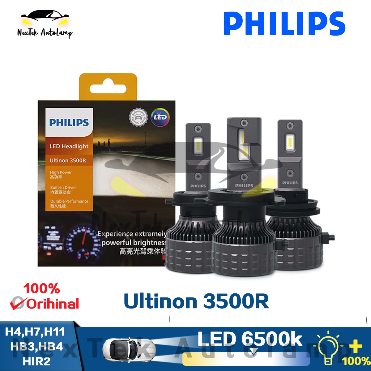 Philips LED Ultinon 3500R H4 H7 H11 HIR2 HB3 HB4 High power 30W 2600LM Car  Headlight 6500K White High Lumen Watt LED lamps 11972U3500