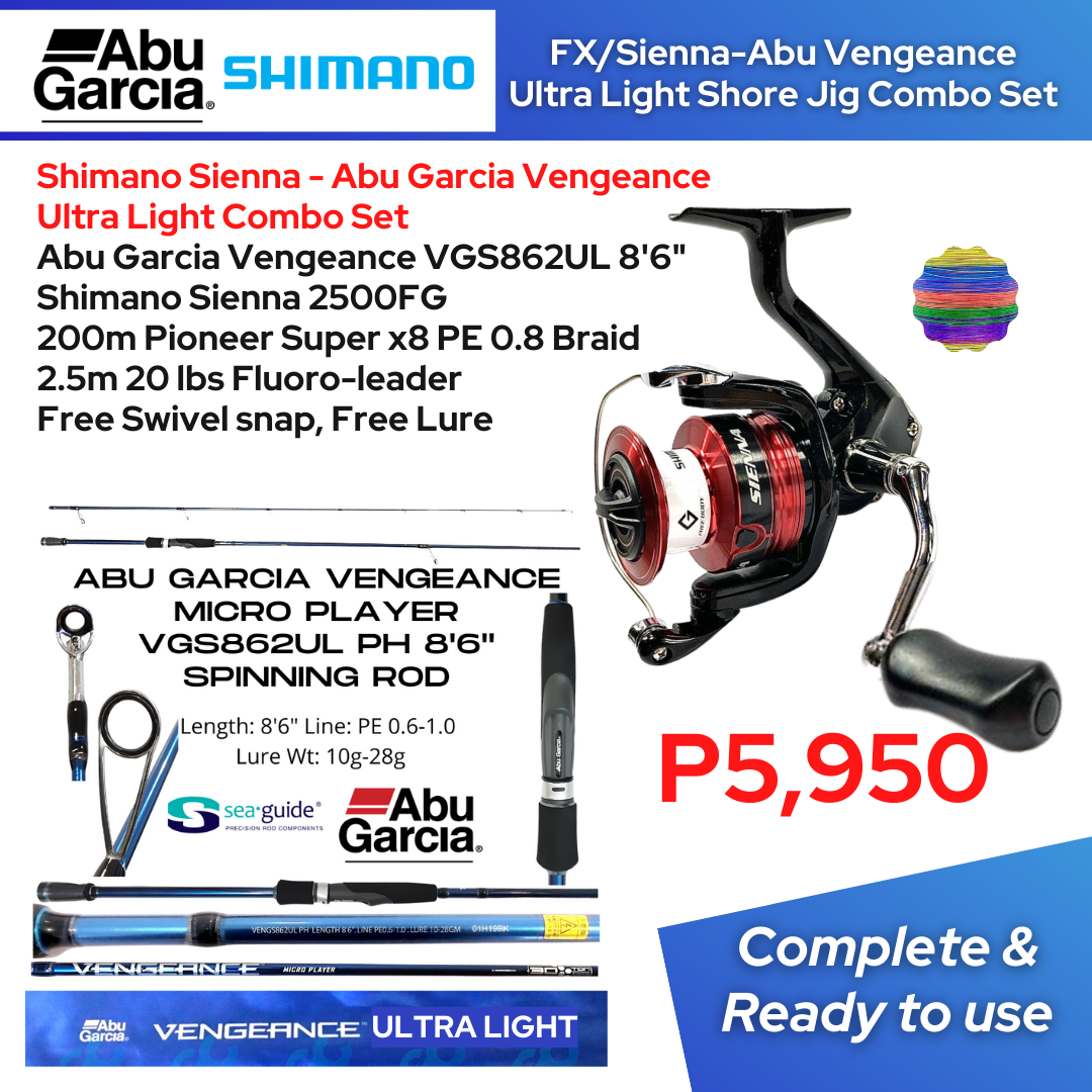 Shimano Abu Garcia Vengeance UL Ultra Light 6'3 6ft 3in Shore Jigging  Casting Combo Set Fishing