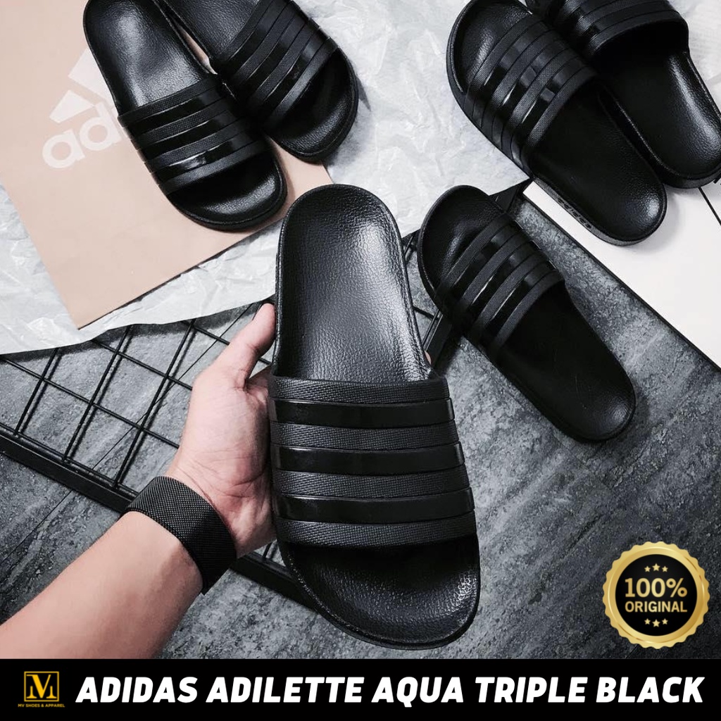 100% ORIGINAL) ADIDAS ADILETTE AQUA SLIDES TRIPLE BLACK F35550 | Lazada PH