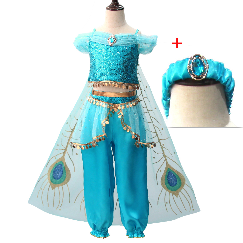 Kids Girls Aladdin Costume Princess Jasmine Cosplay Party Fancy Dress Gift K2