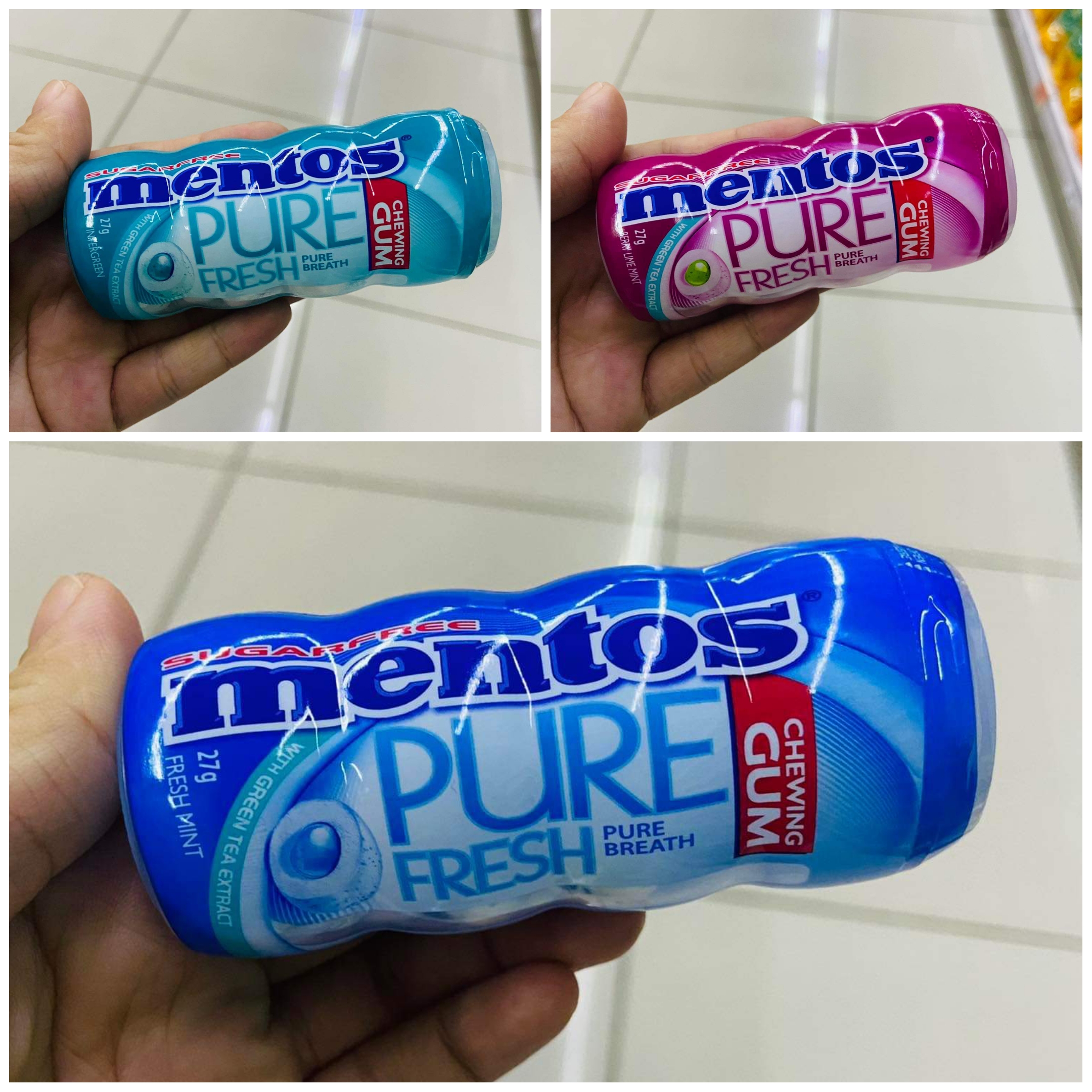3pcs x 27g Mentos Sugar Free Pure Fresh Breath Chewing Gum with Green