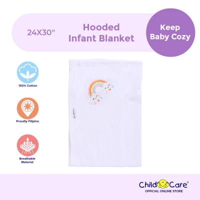Child Care Hooded Blanket For Baby, (100% Cotton, With Embroidered Hoody, Size: 24X30") - Receiving Blanket for Newborns (Girl) (Boy) (Unisex)