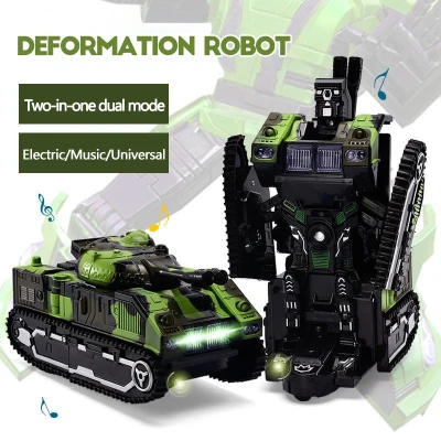 2 In 1 Transformation Electric Tank for Kids Deformed Robot Toy With Rotating Light Music Kids Gift Boy Toy
