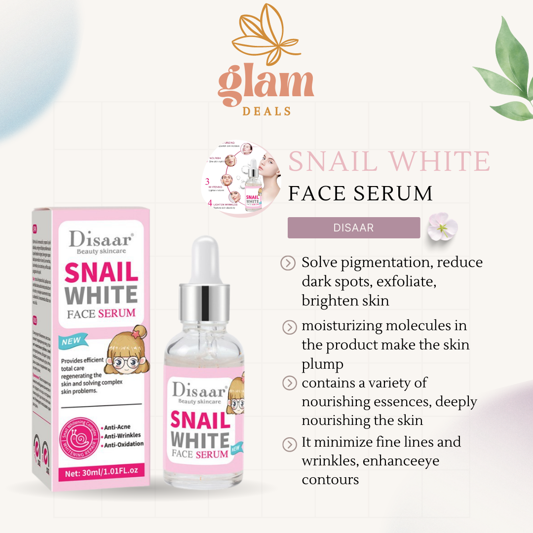 Snail White Face Serum Brighten Skin Tone Moisturizing AntiAging