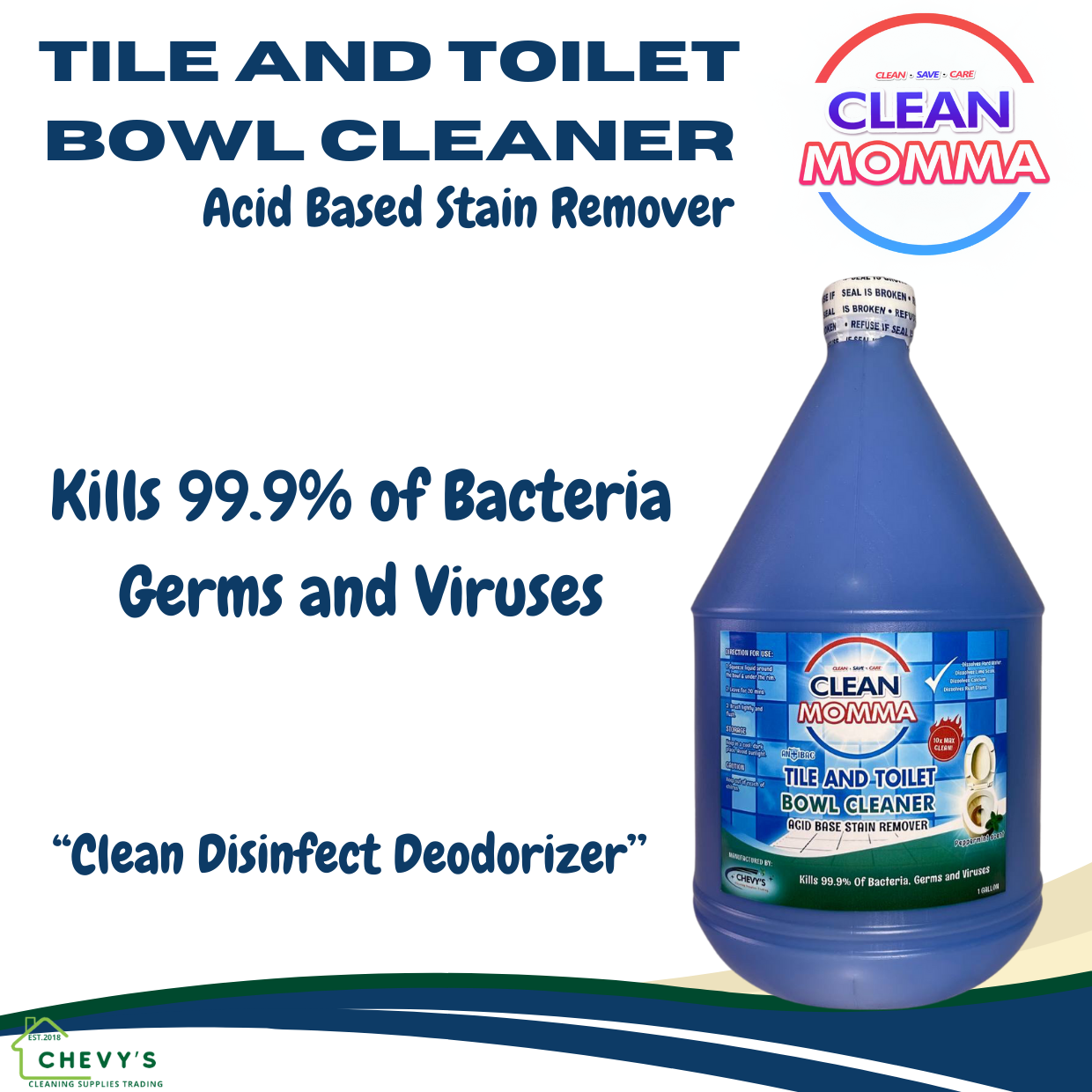 Tile and Toilet Bowl Cleaner Acid Based 1 Gallon (Peppermint) /Get rid
