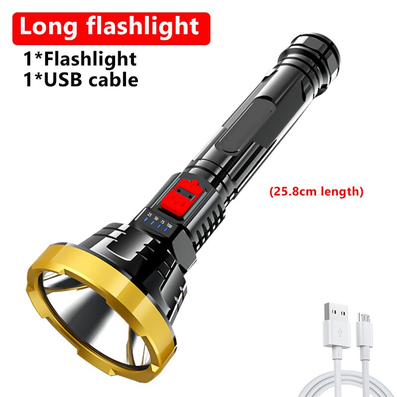 Ngọn Đuốc Đèn pin 100000 lumens rechargable Đèn pin Led không thấm nước ban đầu đèn pin mạnh mẽ đèn rọi tầm xa đèn pin cầm tay không thấm nước 1000m tìm kiếm Đèn pin chịu lực cao đèn pin cắm trại cầm tay nhẹ có thể sạc qua USB