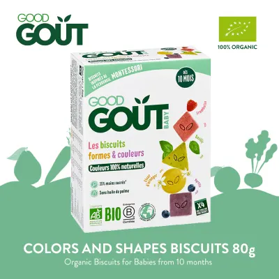 GOOD GOUT Colors and Shapes Biscuits 80g (EXP 11/26/2021) Montessori-Inspired Organic Biscuits for Babies 10 months+ and Young Children