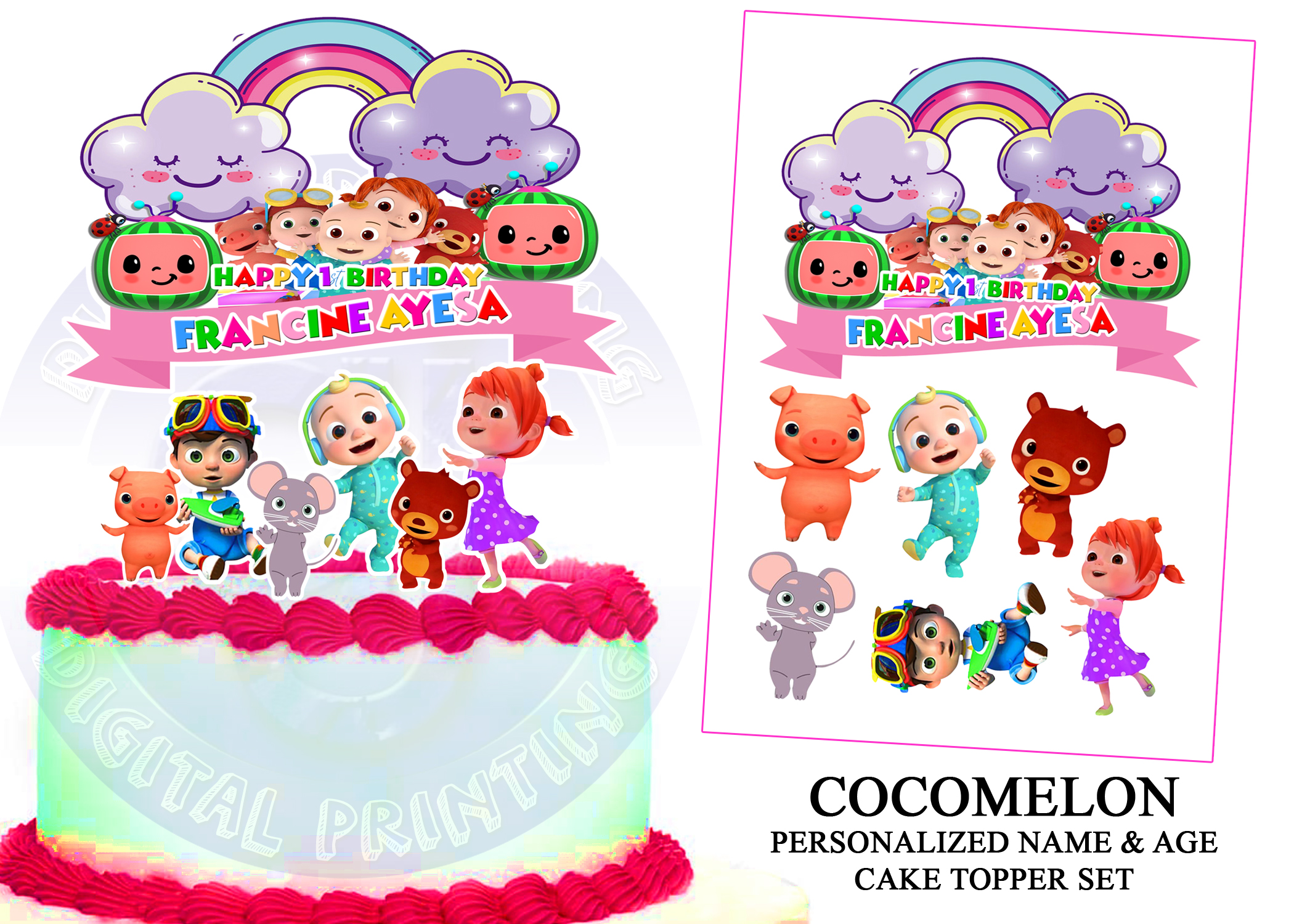 Details about   COCOMELON CAKE TOPPER PERSONALISED NAME AGE GLOSSY CARDSTOCK DECORATION 