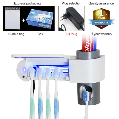 Antibacteria 2 in 1 UV Light Ultraviolet Toothbrush Automatic Toothpaste Dispenser Sterilizer Toothbrush Holder Cleaner