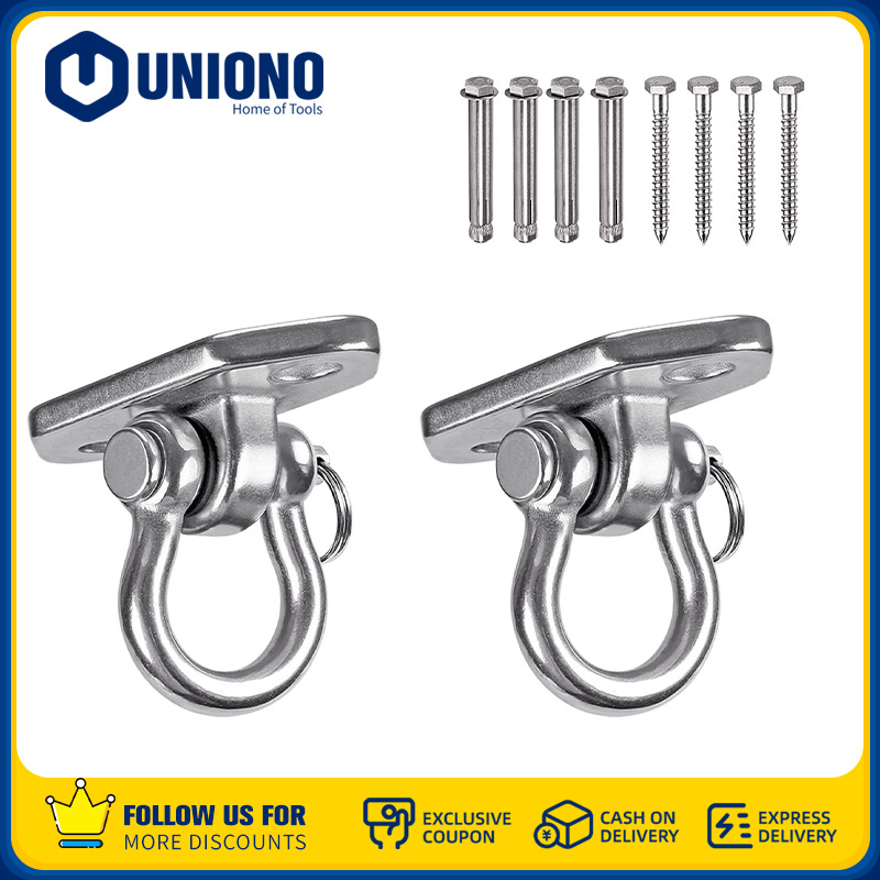 Uniono 2 Pack 180° Swivel Stainless Steel Hooks 2000 lbs Capacity Heavy Duty Hooks Hanging