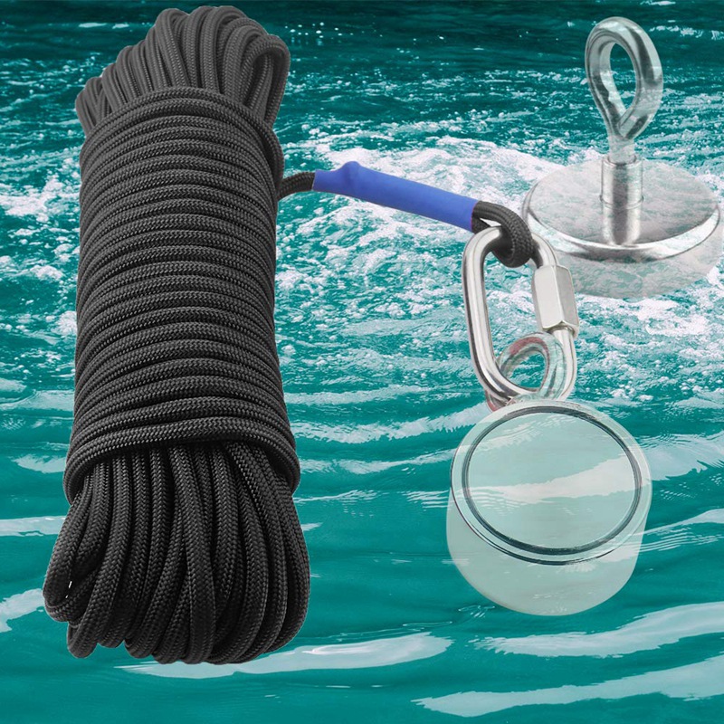 Fishing Magnet Rope 20 Meters, Heavy Rope with Safe Lock,All Purpose Nylon  High Strengte Cord Safe Rope - 65 Feet, Diameter 6Mm Black