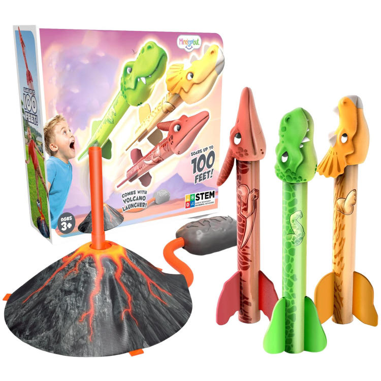 Kids Flying Rocket Air Pump Flying Rockets Launchers with Dinosaur